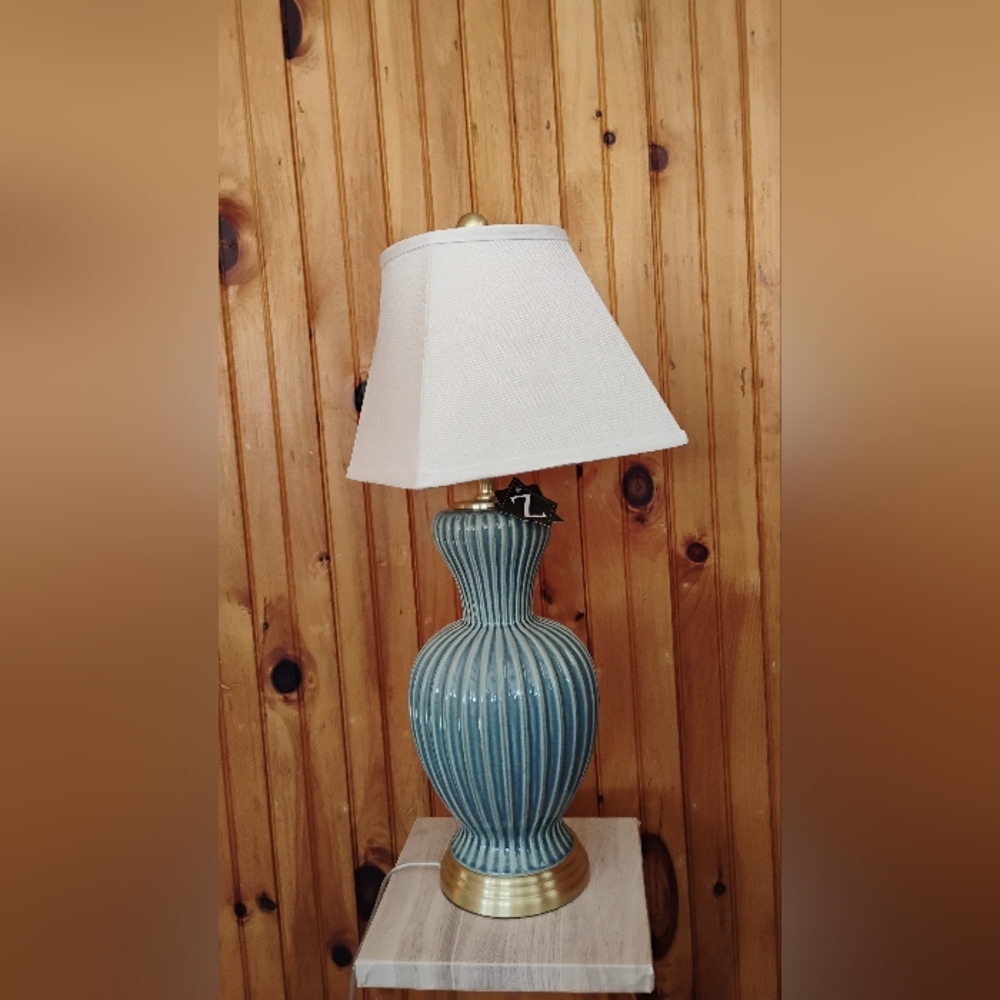 Blue and White Decorative Accent Table Lamp with Textured Base